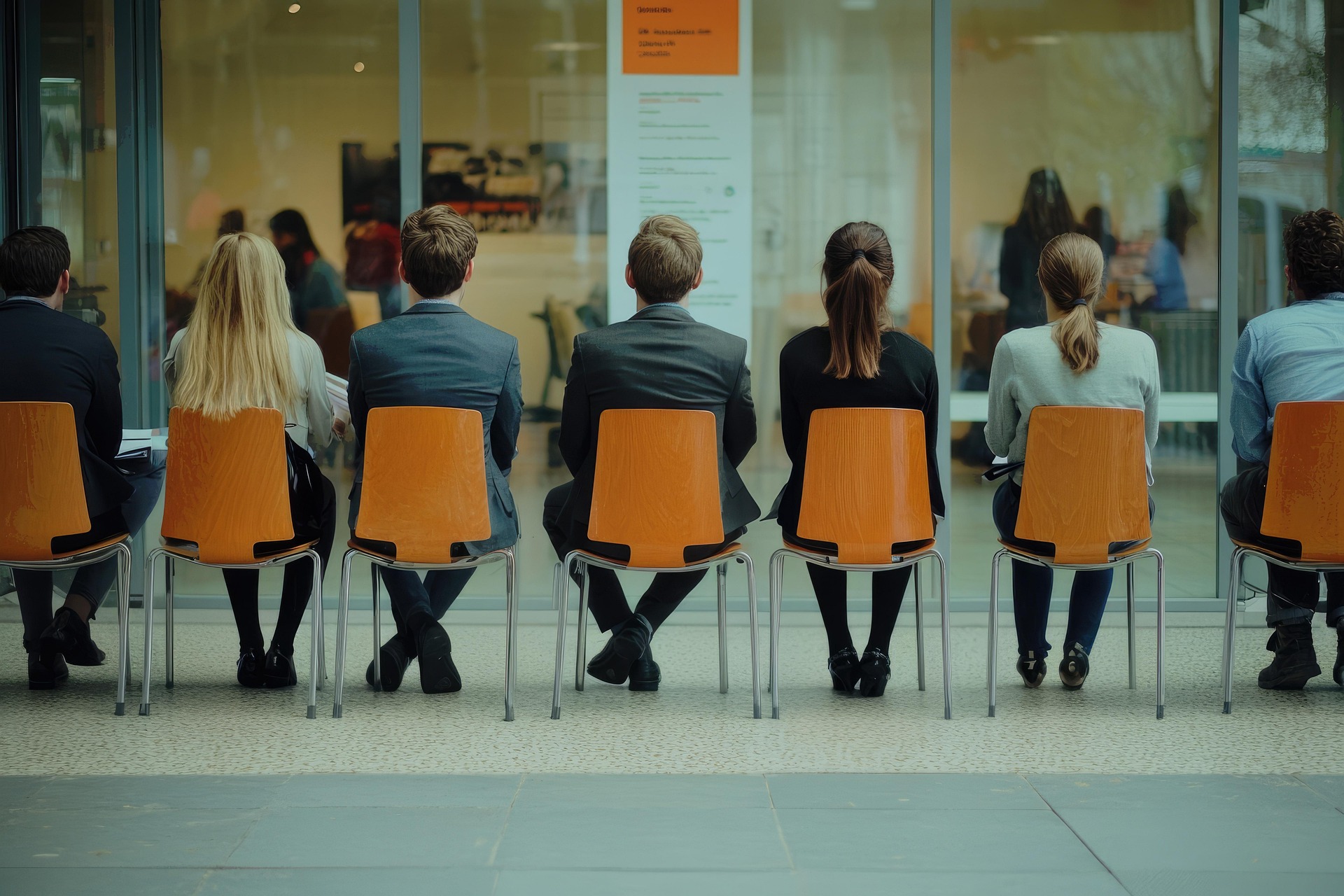 Personas sentadas esperando una entrevista de trabajo